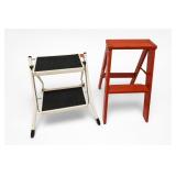 Two Folding Step Stools, Metal And Wood