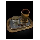 Vintage Brass Vanity Set With Mirrored Tray