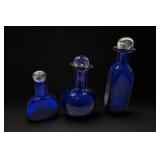 Set of 3 Cobalt Blue Glass Apothecary Bottles