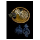 Vintage Brass Tray, Glass Frogs & Metal Pieces
