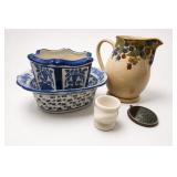 Blue Floral Wash Basin Set & Assorted Decor