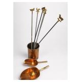 Copper Cooking Utensils & Brass Fireplace Tool Set