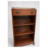 Wood Bookcase With Drawer & Brass Gallery