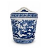 Blue & White Porcelain Floral Peacock Wall Pocket