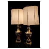 Pair Of Ornate Stiffel Table Lamps W Drum Shades
