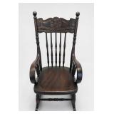 Carved Back Rocking Chair With Two Hooked Mats