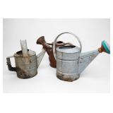 Vintage Galvanized Metal Watering Can Pair