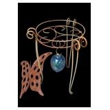 Hand-Blown Blue Green Glass Ornament With Stand
