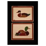 Pair Framed Duck Needlepoint Wall Art