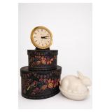 Westclox Baby Ben Clock, Boxes & Glass Rabbit
