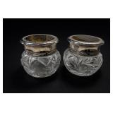 Pair Cut Glass Dresser Jars With Silverplate Lids