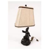 Bronze Figural Table Lamp With Fabric Shade