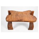 Camel Saddle Leather & Wood Footstool