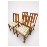 Set Of 4 Wooden Dining Chairs With Floral Cushions