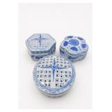 Chinese Blue & White Porcelain Trinket Box Set