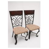 Pair Wrought Iron Upholstered Dining Chairs