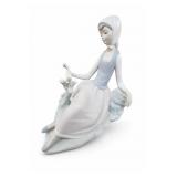 Lladrï¿½ Hand Made In Spain Girl With Lamb Figurine