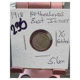 1918 Netherlands East Indies 1/10 Gulden Silver