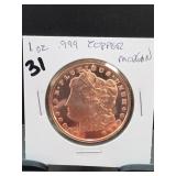 1 Oz .999 Copper Liberty Round
