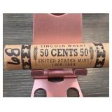 50-Coin Lincoln Wheat Cent Roll, 1909-1958