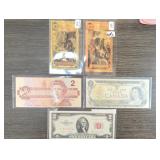 5-Note Florida Goldbacks, Canadian & US Currency