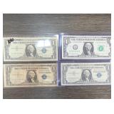 4 U.S. One-Dollar Notes, 3 Silver Certificates