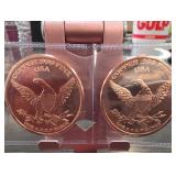 2 1 Oz .999 Fine Copper Rounds, 1963-1965 & 1992