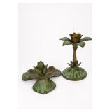 Art Nouveau Pair Of Leaf Candlestick Holders