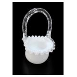 Fenton Silver Crest Milk Glass Handled Basket