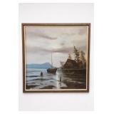 Signed Coastal Seascape Painting, Framed