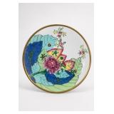 Vintage Floral Porcelain Plate Brass Rim 7 Inch