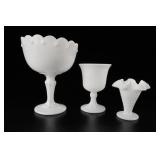Vintage White Milk Glass Pedestal Vessels Set