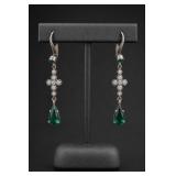 Sterling Silver Green Crystal Dangle Earrings