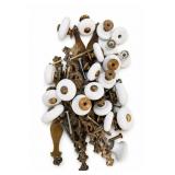Vintage Porcelain & Brass Cabinet Hardware Lot