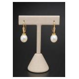 14K Gold Pearl Earrings Pair