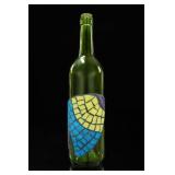 Hand-Painted Mosaic Green Glass Bottle