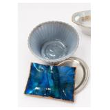 Blue Glass Bowl & Rectangular Art Glass Tray