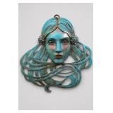 Turquoise Metal Woman Face Wall Sculpture