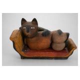 Hand-Carved Wooden Cat On Couch, Indonesia