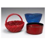 Red And Black Covered Dish With Floral Lid