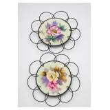 Pair Hand Painted Japan Floral Wall Plates
