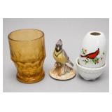 Amber Glass, Bird Figurine & Porcelain Group