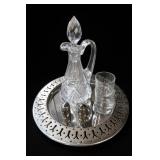 Cut Glass Pitcher, Tumbler, Shakers & Tray Set