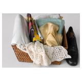 Assorted Fabric Textiles, Lace & Woven Basket