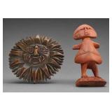 Carved Wood Sun Face & Figure Pair
