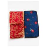 Pair of Silk Textile Pouches, Red & Blue