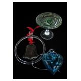 Art Glass Bowl & Glass Ornament Lot, 3 Pcs