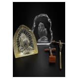 Religious Glass Praying Hands & Crucifixes Lot