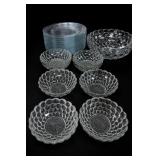Clear Bubble Glass Bowls & Blue Glass Plates