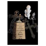 Religious Crosses, Plaque & Figurines Lot